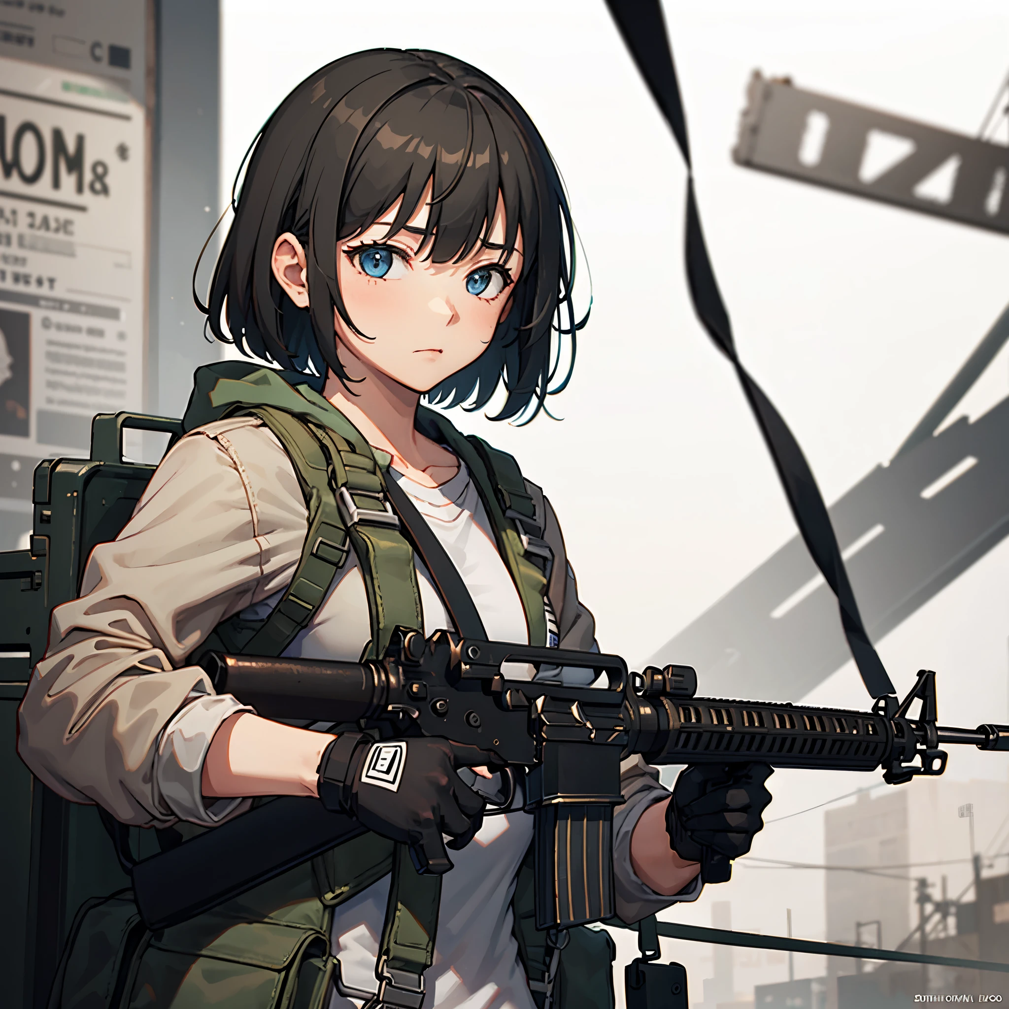 solo, 1girl, using an m16a2