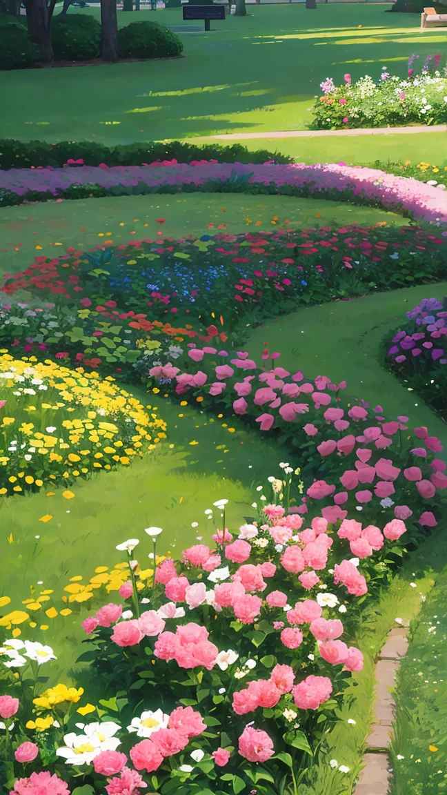 Public garden, flowers, high-resolution details
