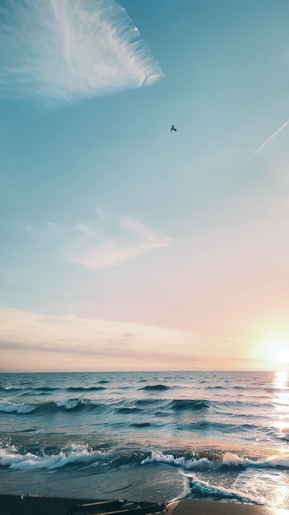 Pigeons flying over the sea