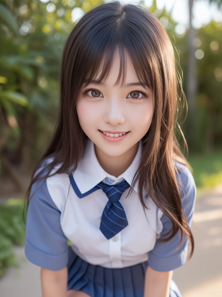 ((Brown Hair)), ((Gal)), ((Breast enlargement)), (masterpiece, Highest quality:1.2), 8K, Young and beautiful girl, 85mm,Official AR RAW Photos, (Baby Face), ((Small face)), (((Super big breasts))), Detailed nipples, Show me your ears、photo shoot, Cute face, Thighs, Classroom after school, Looking at the audience, (M-shaped legs), Embarrassing、smile、Natural Makeup, Film Grain, chromatic aberration, Sharp focus, Face Light, Bright lighting, 10 generations, Detailed face, Background blur、((((((14 year old high school girl))))))、Narrow waist, ((Schoolgirl uniform, Checkered pleated mini skirt)), (White tiny panties), sit with your legs open, Sexy pose, Seductive look
