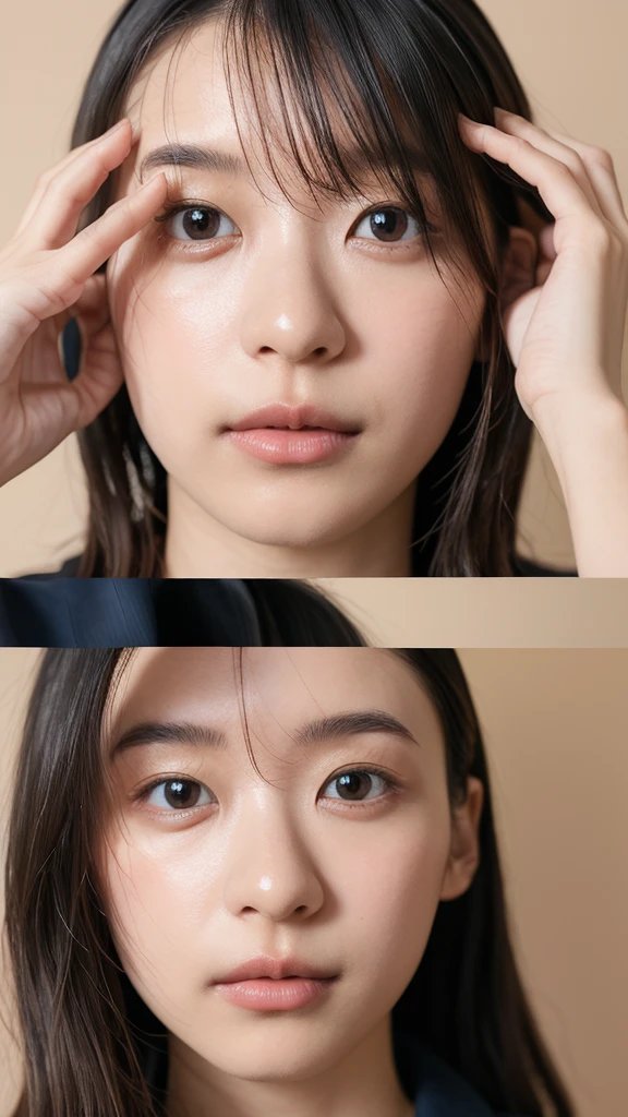 (((Ultra-high resolution、close、Cute Japanese Woman)))、顔のUltra-high resolutionクローズアップ画像を作成してください。
Long, straight black hair frames her face。
So that every single hair is clearly visible、Depicts subtle color changes depending on the amount of light hitting the subject。
The skin is white and smooth、Has a natural glow。
Fine skin texture、Representing the fine details of pores。
amountや頬に薄い赤みがある部分を詳細に。
The eyes are almond-shaped and dark brown.。
Fine details of the iris、Depicts color gradations and patterns。
Long, natural-looking eyelashes, each and every one visible。
Well-groomed eyebrows、indivual々The hair is clearly visible。
Light reflects off into the eyes、Create small highlights。
noseは繊細で、nose孔の細かいディテールがある。
Lips are plump and naturally pink。
Depicts the fine lines and soft curves of the lips。
Shiny、Accentuate the shape。
Detailed depiction of lip texture。
Particular attention to the depiction of light and shadow。
Soft natural light gently illuminates the face from the front。
amount、nose、Creates a subtle glow on the cheeks。
Shadows are cast softly along the contours of the face、cheekbone、Jaw Curve、noseの側面を強調。
The gloss of her lips reflects the light faintly.、Emphasizes plump texture。
The shadow of the hair adds depth and dimension.、indivual々The hair shines in the light。
The background is simple and blurred.、Focus on the face。
In the highest quality、Representing the utmost detail。
Negative prompts:

Noisy Images、Low resolution、Avoid blurry detaily hair is messy、Avoid unnatural hair textures。
Skin is unnaturally smooth、Avoid overly processed skin images。
Pores are invisible、Avoid products that have lost their skin texture。
Flat iris、Avoid those that lack detailed information。
short lashes、Avoid unnaturally thin eyebrows。
Light reflects off into the eyesていない、Avoid those with expressionless eyes。
noseのディテールが欠けているものは避ける。
Dry lips、Avoid unnatural colors。
Lip texture is not visible、Avoid non-shiny items。
Poor balance of light and shadow、Avoid evenly lit faces。
amount、nose、Avoid products that don&#39;t have a glow on your cheeks.。
cheekboneやJaw Curveが強調されていないものは避ける。
The shadow of the hair is shallow、Avoid things that lack volume。
The background is complicated、Avoid images where the face is not in focus。