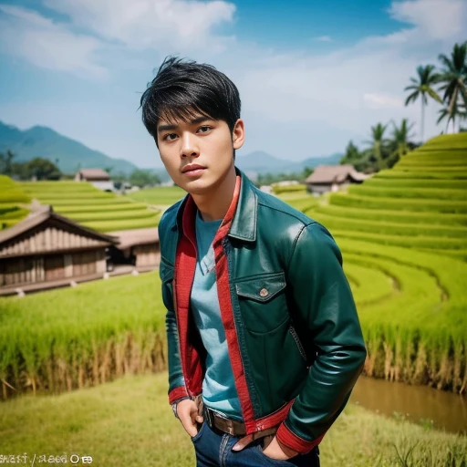 Haraf man looking at camera, perfect has a round face, A well-maintained model., Close-up photo, Southeast Asian man with a round face, 3-D profile picture, 8K, 45,000,000 pixcls, realistic light colors, beautiful young asian man, Asian man, charming anime,  Comfortable pose, Anime Asian man in real life, attractive handsome man, young Asian man, Russian mixed with Japanese, perfect body, Freestyle photo of a handsome young man, ผู้Asian manที่สวยงาม, The character is in her natural pose., 