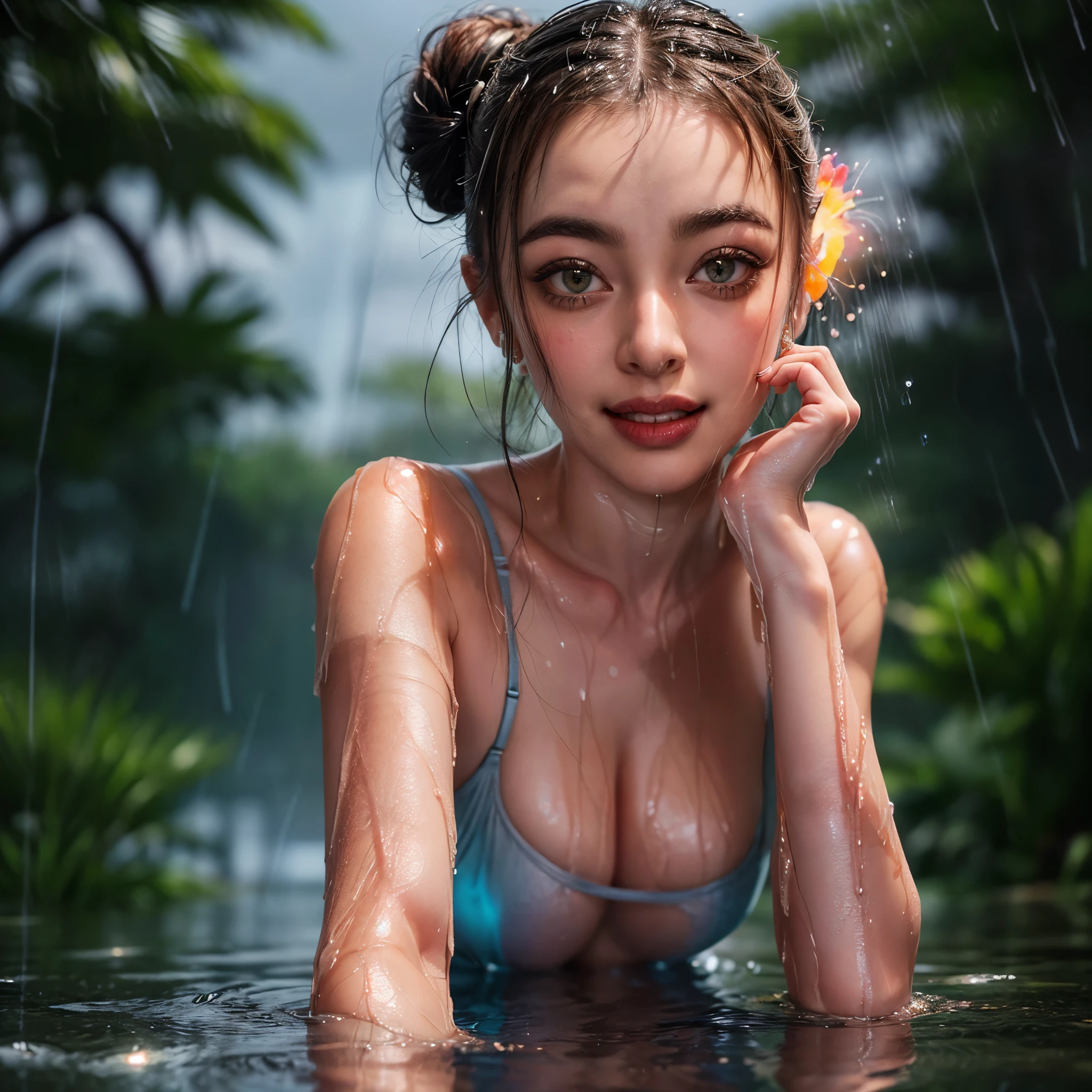 masterpiece of ExtremelyDetailed (ProfessionalPhoto of Stunning women:1.4) Looking at Sky, (((Downpour))), BraidHair with bun, (Joyful Expressions LifeLike Rendering), ((Extremely detailed beautiful face and eyes, ElaboratePupils with sparkling highlights)) BlushAhegao SmoothArmpit LiquidSoap WhiteBubbles (((WetHair))) BREAK (Acutance:0.85), PUNIPUNI (((AudreyHepburn))), Beltbra with Skinny panties, (Torrential Rain:1.4) (SparklingDrops:1.28) {Overflowing HUGE Underboob|Overflowing WaterDrops|Overflowing water}((({WetSkin|WetFace|WetHair}:1.37))), (SFW), HiddenHands, MotionBlur (BokeH:1.4), (no extra limbs), (no extra eyebrow), {Mystical Sight | ((Dazzling RainbowColor reflections and particles)) | ((Sky Looking Posing FullBody))|(((DynamicAngle)))}, FlowerHairpin, Full of flowers, Overflowing Flowers , (((Glowing body:1.37)))