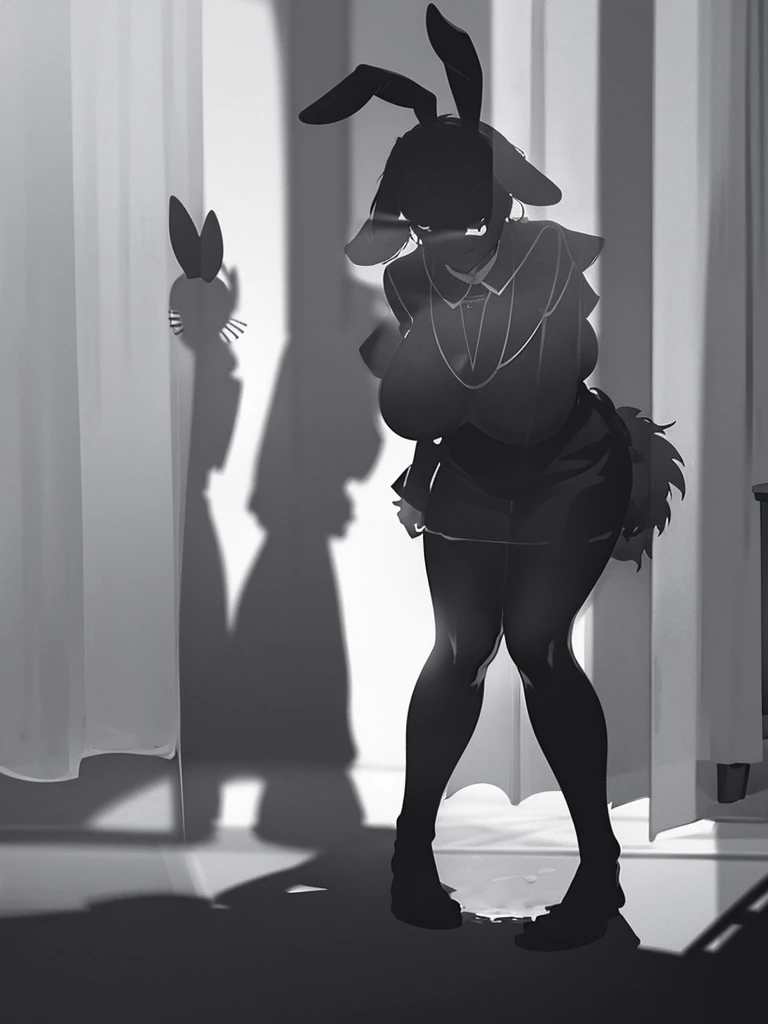 In a haunted house, fear , It's muggy , steamy , rabbit ear girl , holding back pee , (Shadows seen through the curtains) , doggy style , blow job , hard core , orgasm , nudity