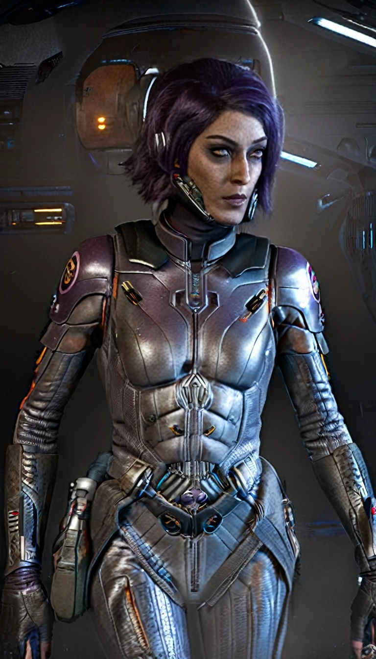 professional 3d model Cinematic scene, sabine wren, SILVER armor (HUGE BREASTS), Ghost in the Shell, detailed background, masterpiece, best quality, high quality, highres, absurdres . octane render, highly detailed, volumetric, dramatic lighting
