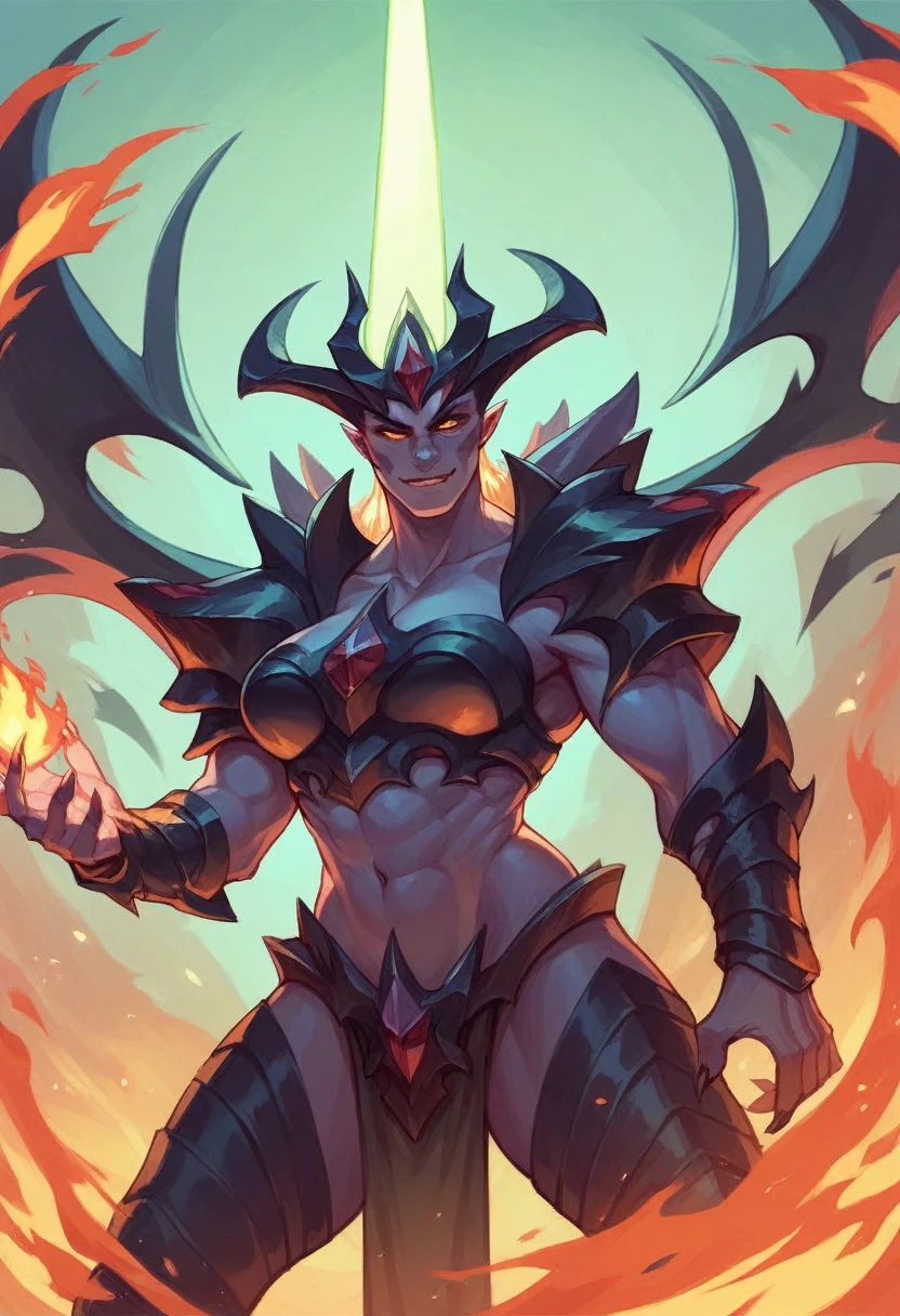 Ji'nara,1girl,solo,protoss girl,tal'darim,no mouth,no nose,no ears,elongated head,glowing eyes,alien girl,red eyes,armor,colored skin,pauldrons,braids,vambraces,black and red armor,helmet,pelvic curtain,breastplate,score_9, score_8_up, score_7_up, beautiful aesthetic, very intricate, high quality details,vibrant, highly detailed, award-winning, professional,anime artwork, anime style, studio anime, athletic, toned female,muscular milf,curvy body, athletic girl,fit girl, perky tits,huge breast,perfect tits, round breasts, erect nipples,areolas, nipple outline,looking at viewer, pinup pose,teasing, dynamic lighting, cinematic, smug, better than you, aura of temptation, highly detailed, high resolution, masterpiece, detailed clother, detailed background, highly detailed, ((sound effects)) comic layout,