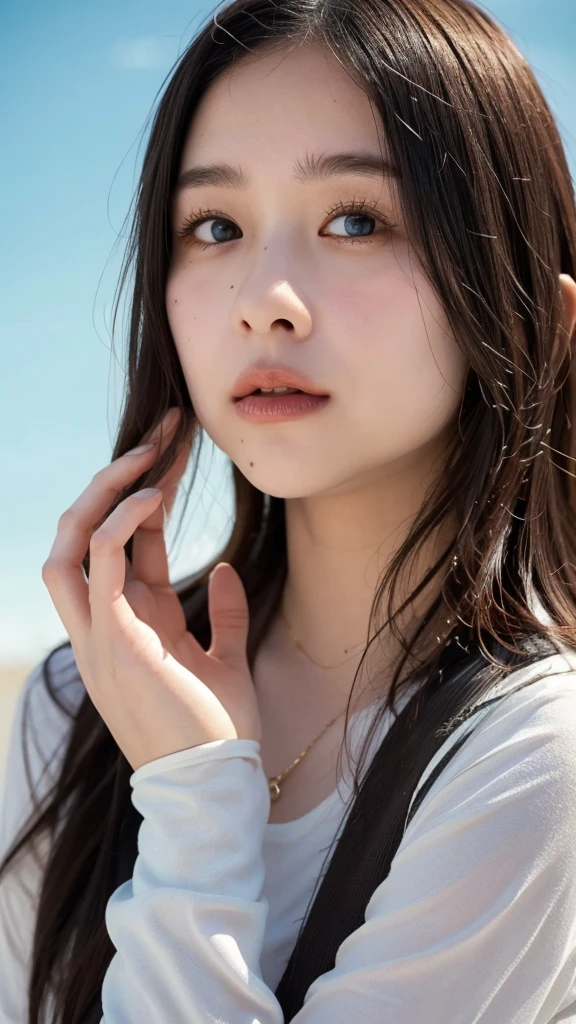 (((Ultra-high resolution、close、Cute Japanese Woman)))、顔のUltra-high resolutionクローズアップ画像を作成してください。
Long, straight black hair frames her face。
So that every single hair is clearly visible、Depicts subtle color changes depending on the amount of light hitting the subject。
The skin is white and smooth、Has a natural glow。
Fine skin texture、Representing the fine details of pores。
amountや頬に薄い赤みがある部分を詳細に。
The eyes are almond-shaped and dark brown.。
Fine details of the iris、Depicts color gradations and patterns。
Long, natural-looking eyelashes, each and every one visible。
Well-groomed eyebrows、indivual々The hair is clearly visible。
Light reflects off into the eyes、Create small highlights。
noseは繊細で、nose孔の細かいディテールがある。
Lips are plump and naturally pink。
Depicts the fine lines and soft curves of the lips。
Shiny、Accentuate the shape。
Detailed depiction of lip texture。
Particular attention to the depiction of light and shadow。
Soft natural light gently illuminates the face from the front。
amount、nose、Creates a subtle glow on the cheeks。
Shadows are cast softly along the contours of the face、cheekbone、Jaw Curve、noseの側面を強調。
The gloss of her lips reflects the light faintly.、Emphasizes plump texture。
The shadow of the hair adds depth and dimension.、indivual々The hair shines in the light。
The background is simple and blurred.、Focus on the face。
In the highest quality、Representing the utmost detail。
Negative prompts:

Noisy Images、Low resolution、Avoid blurry detaily hair is messy、Avoid unnatural hair textures。
Skin is unnaturally smooth、Avoid overly processed skin images。
Pores are invisible、Avoid products that have lost their skin texture。
Flat iris、Avoid those that lack detailed information。
short lashes、Avoid unnaturally thin eyebrows。
Light reflects off into the eyesていない、Avoid those with expressionless eyes。
noseのディテールが欠けているものは避ける。
Dry lips、Avoid unnatural colors。
Lip texture is not visible、Avoid non-shiny items。
Poor balance of light and shadow、Avoid evenly lit faces。
amount、nose、Avoid products that don&#39;t have a glow on your cheeks.。
cheekboneやJaw Curveが強調されていないものは避ける。
The shadow of the hair is shallow、Avoid things that lack volume。
The background is complicated、Avoid images where the face is not in focus。