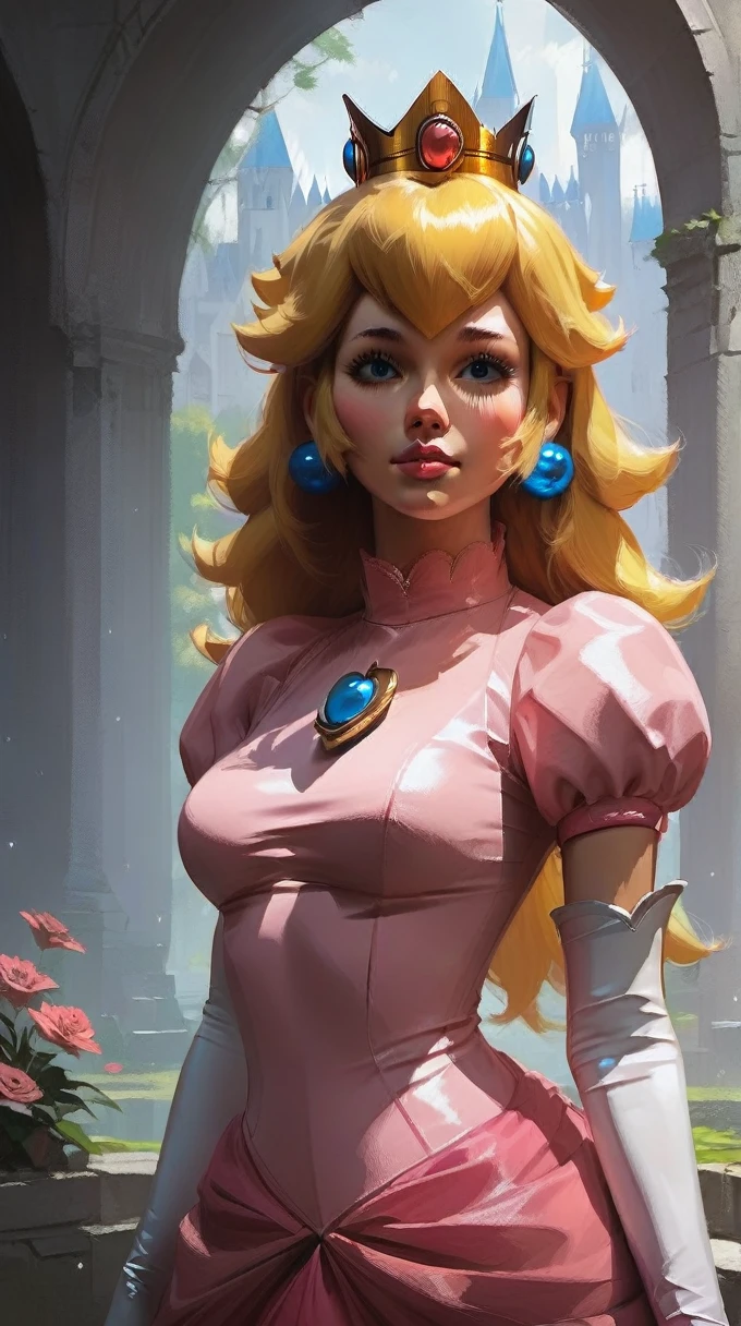 score_9,score_8_up,score_7_up,source_cartoon,source_anime,1girl,intricate,outdoors,castle,highly detailed,soft lighting,soft particles,glowing,medium breasts,curvy,digital art,realistic,princess peach,pink dress,upper body,
