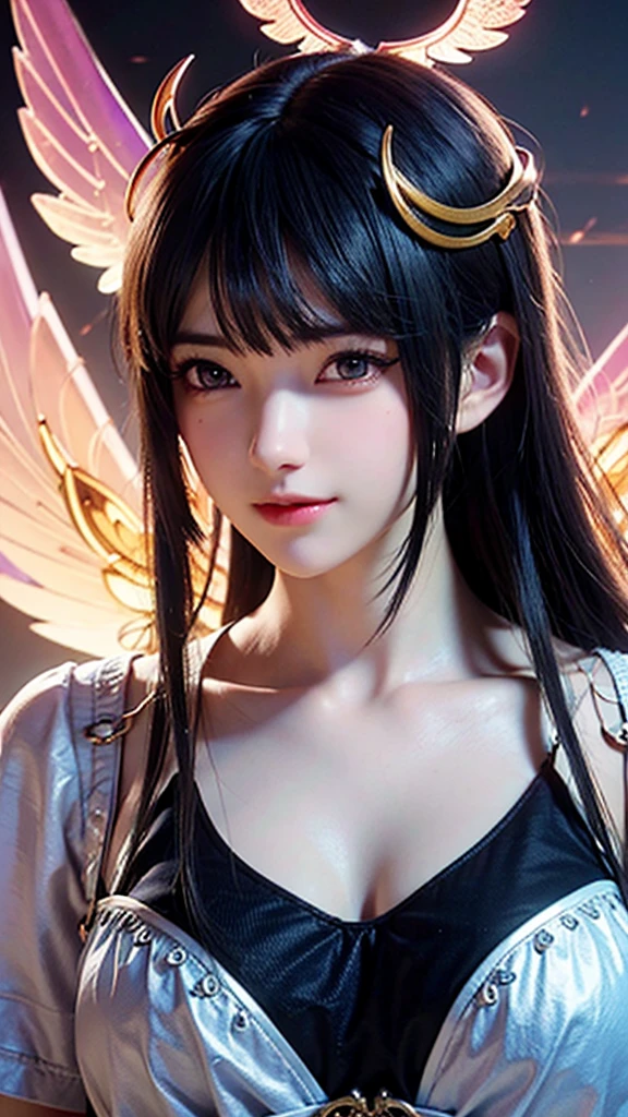 a close up of a person with a halo on their head, digital art on pixiv, anime art wallpaper 4k, anime art wallpaper 4 k, anime art wallpaper 8 k, by Yuumei, ross tran style, 4 k manga wallpaper, beautiful anime artwork, inspired by Ross Tran, ross tran!!!, digital anime art, iridescent wings
