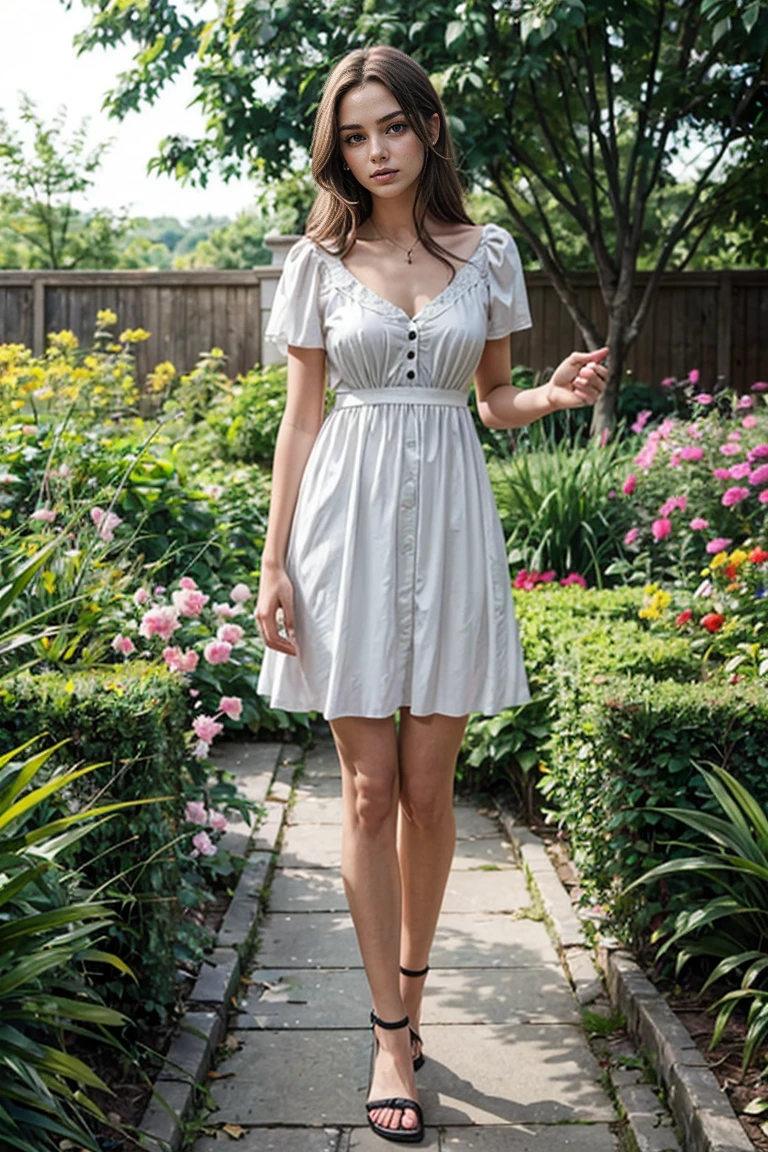 Realistic amateur photo published on  , Beautiful woman ,garden ,dress
