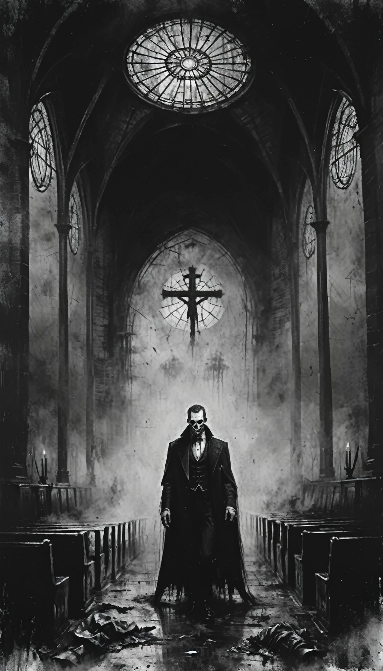 a painting of a dead bodies, vampire the masquerade bloodlines, incredible art, gloomy background, nimbus, church ragged vestments, darksketch