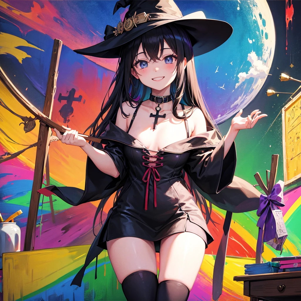 witch(Art room Painting on canvas(Crucifixion Slam Rainbow colors)smile)Poster