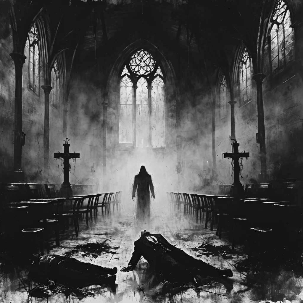 a painting of a fountain with corpses, vampire the masquerade bloodlines, incredible art, gloomy background, nimbus, church ragged vestments, darksketch