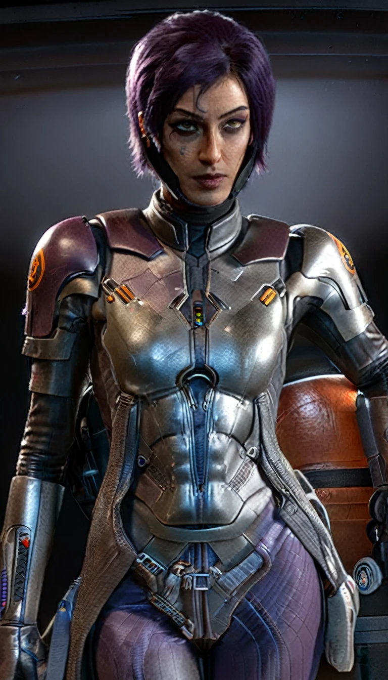 professional 3d model Cinematic scene, sabine wren, SILVER armor (HUGE BREASTS), Ghost in the Shell, detailed background, masterpiece, best quality, high quality, highres, absurdres . octane render, highly detailed, volumetric, dramatic lighting
