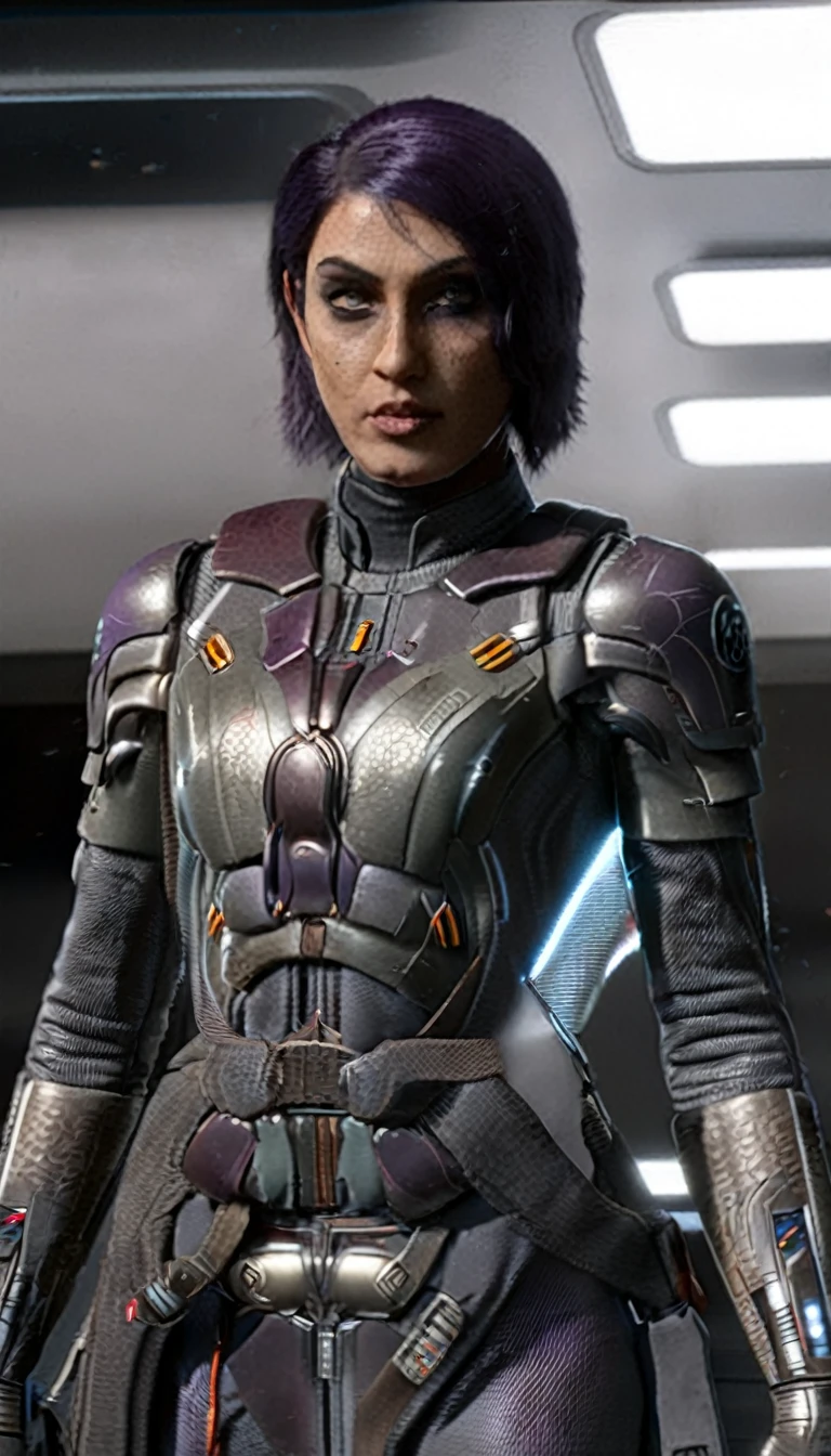 professional 3d model Cinematic scene, sabine wren, SILVER armor (HUGE BREASTS), Ghost in the Shell, detailed background, masterpiece, best quality, high quality, highres, absurdres . octane render, highly detailed, volumetric, dramatic lighting
