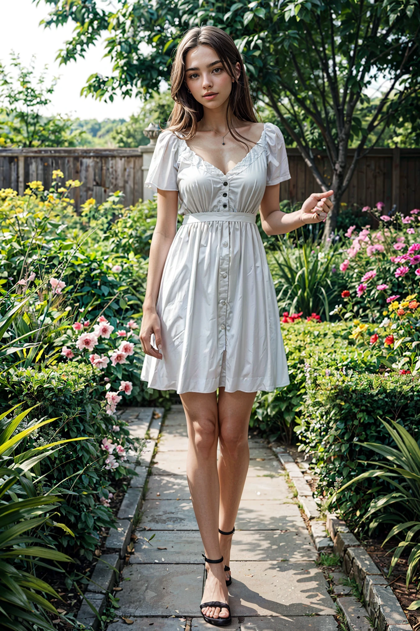 Realistic amateur photo published on  , Beautiful woman ,garden ,dress
