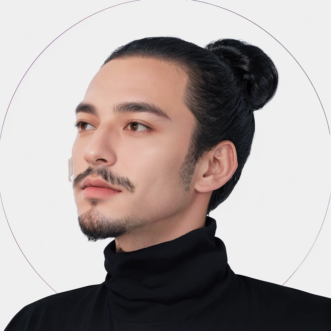 there is a man with black hair and a black turtleneck, profile shot portrait, profile pic, nft portrait, high-quality portrait, alexander, Anton, profile pic com foto na cabeça, Maxim Sukharev, Marco Ariano, raden saleh, centralized portrait not side profile, photographic portrait, avatar for website, neck beard, half body head shot