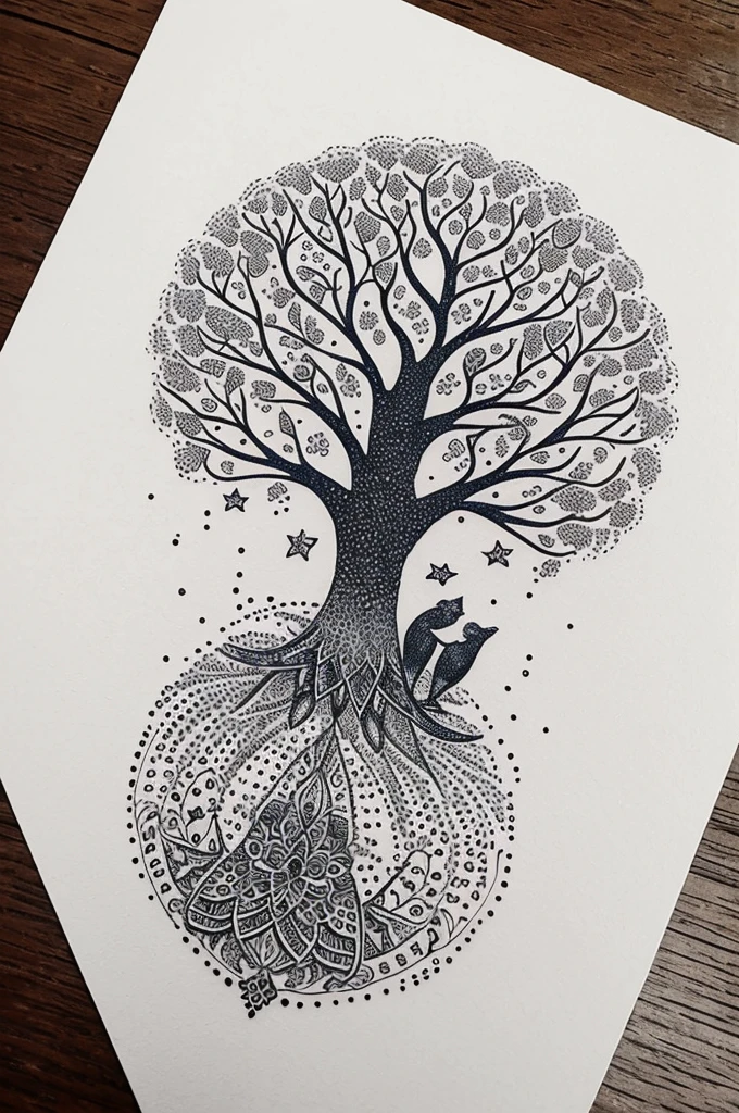 Tatouage avant bras homme fleurs dotwork pointillisme bateau arbre
