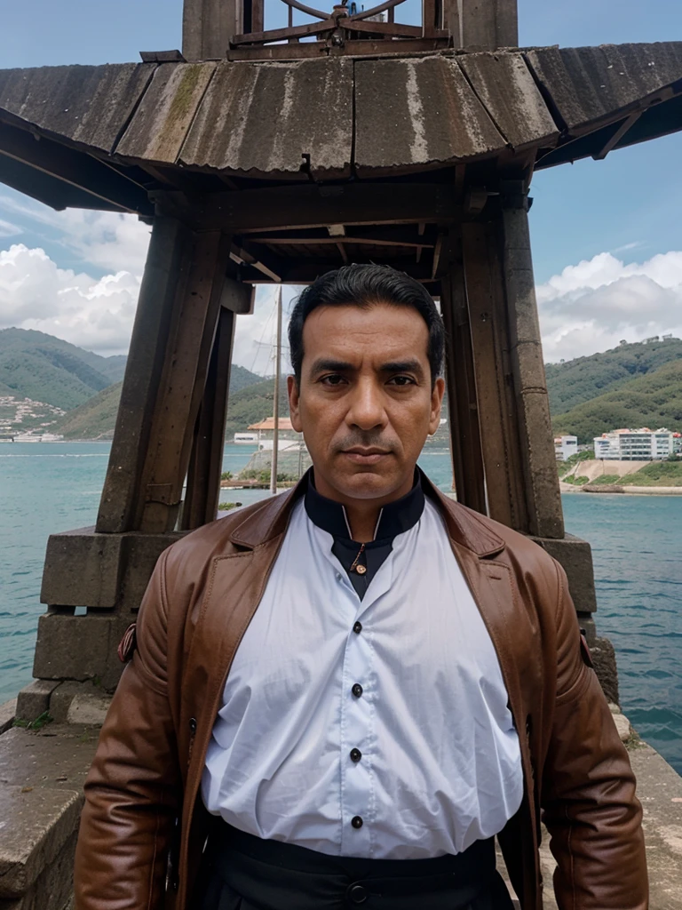 Simón Bolívar with the Angostura Bridge in the background