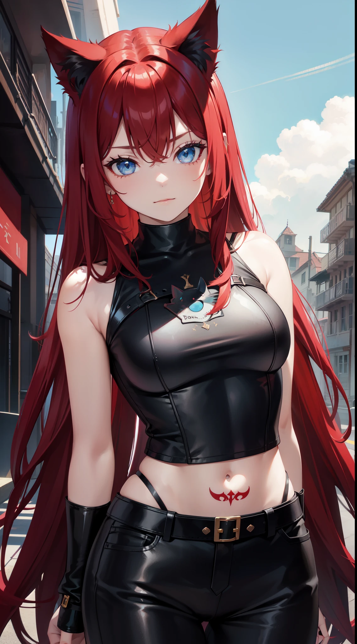 Highest quality、Highest quality、Masterpiece、girl((Metal body,Age 25、as soon as、Highest Bust、Medium Bust、Wide open chest、Red glowing eyes、Black Ear、Red Mesh、Disheveled Hair、Loincloth、thin、The best valley、Open chest、Luminous Wristbands、hair ornaments、Full body view、Black short-sleeved hoodie、Red pants、scar、cell phone、A little muscular、Ruby Necklace、No underwear、hat))、high quality、Beautiful Art、background((night、Beautiful private room))、flight、Flying Debris、Depth of text、movie、Visual Arts、Perfect Art、8K、Genuine、