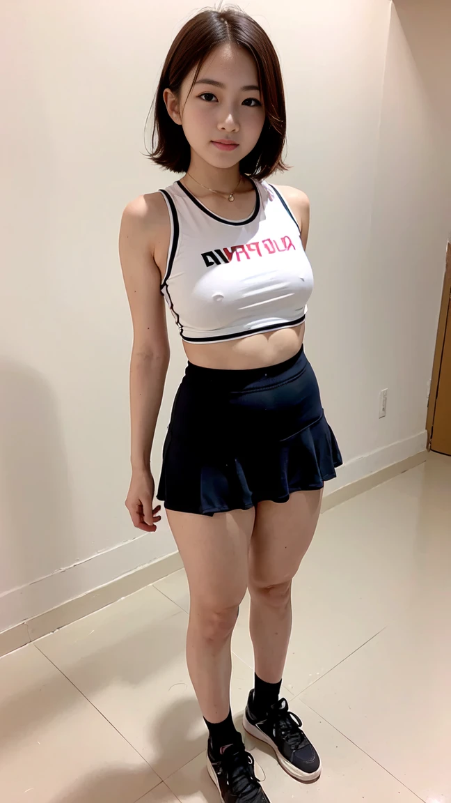 HENTAI:5, POV, Picking up girls, making a pass, interviewing, looking at viewer, CG, masterpiece, Best Quality, skinny, cowboy shot, cheerleader, USA , Short hair style, wide hip, tiny, (short stature:2), flat chest, (red-cheerleader uniform, cheerleader miniskirt outfit clothed, plump thighs, tight-fitting, baby face, mono lid eyes, skin indentation, CFNM:5, masterbation, rubbing crotch, in massage-parlor, wan smile