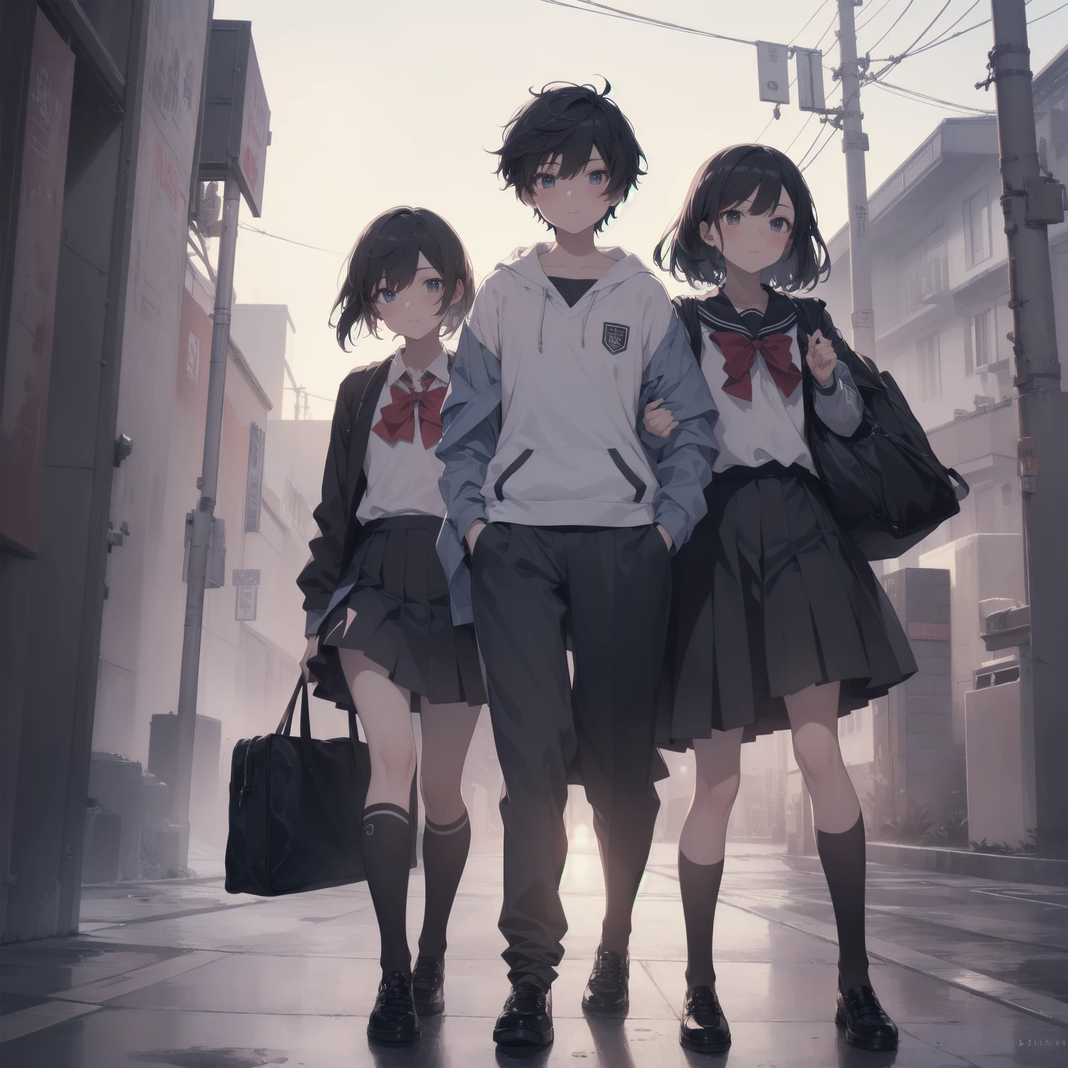 ultra-absurdres-Top quality by artist God, ultra-detailed, high resolution, anime moe artstyle, best anime 8k konachan wallpaper, pixiv contest winner, pool:2810, perfect anatomy,break, 1girl, (Please draw a girl walking sleepily to school alone. )break,(Solo,little female, -yeld:1.Full limbs, complete fingers,a junior hihort hair), short cut, flat chest, , small butt, small black eyes, beautiful detailed eyes, well-proportioned iris and pupils, expressive eyes, highres detailed hair, soft expression, salor school_uniform, sailor collar, serahuku, bow, pleated skirt,(Detailed Lighting), (Detailed background), in the School commute route. break,super detailed skin, Best cinematic lighting powered by famous artist, 8k,beauty illustration,photoshop_(medium),very aesthetic,break,((artist:kitsunerider )), artist:clamp ,artist:carnelian ,artist:kantoku ,