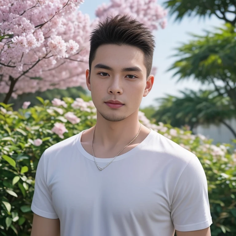 Haraf man looking at camera, perfect has a round face, A well-maintained model., Close-up photo, Southeast Asian man with a round face, 3-D profile picture, 8K, 45,000,000 pixcls, realistic light colors, beautiful young asian man, Asian man, charming anime, Comfortable pose, Anime Asian man in real life, attractive handsome man, young Asian man, Russian mixed with Japanese, perfect body, Freestyle photo of a handsome young man, ผู้Asian manที่สวยงาม, The character is in her natural pose.,