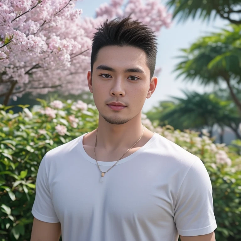 Haraf man looking at camera, perfect has a round face, A well-maintained model., Close-up photo, Southeast Asian man with a round face, 3-D profile picture, 8K, 45,000,000 pixcls, realistic light colors, beautiful young asian man, Asian man, charming anime, Comfortable pose, Anime Asian man in real life, attractive handsome man, young Asian man, Russian mixed with Japanese, perfect body, Freestyle photo of a handsome young man, ผู้Asian manที่สวยงาม, The character is in her natural pose.,