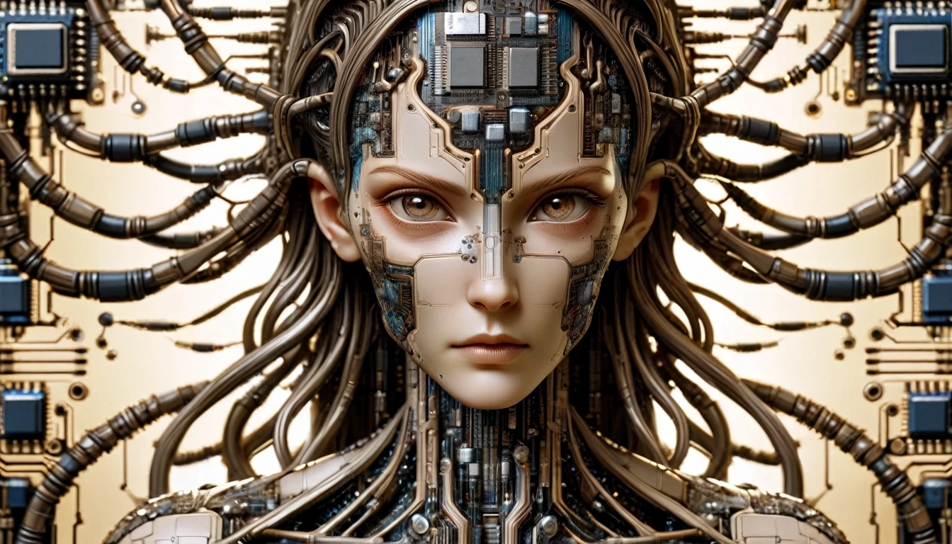 woman, ral-semiconductor Biomech, ink drawing, anatomical, Da_Vinci, vitruvian, science fiction, cables (masterpiece:1.2), best quality, (hyperdetailed, highest detailed:1.2), high resolution textures