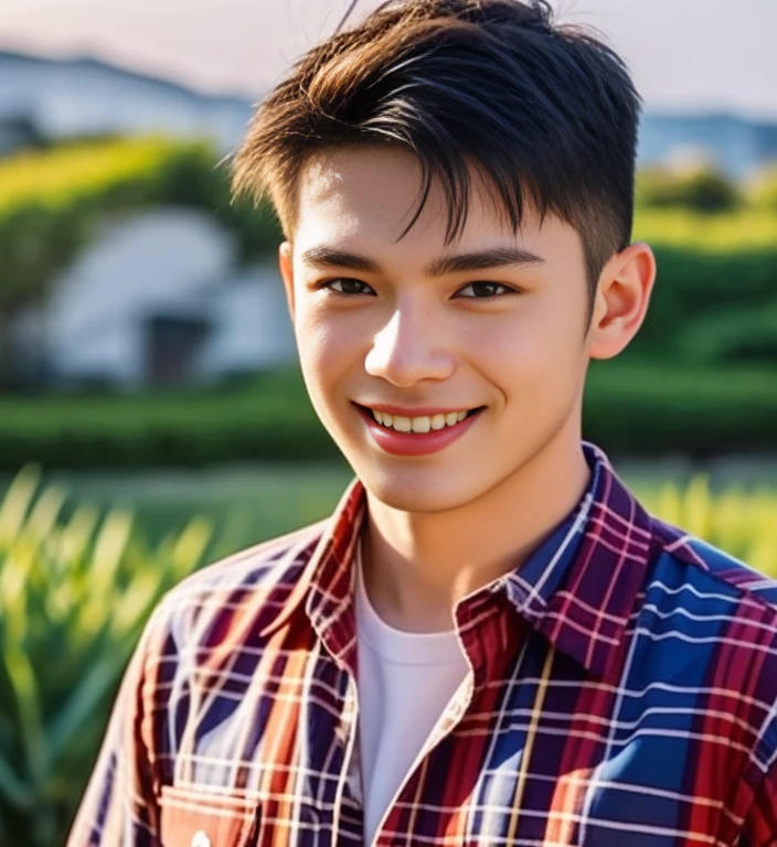 Haraf man looking at camera, perfect has a round face, A well-maintained model., Close-up photo, Southeast Asian man with a round face, 3-D profile picture, 8K, 45,000,000 pixcls, realistic light colors, beautiful young asian man, Asian man, charming anime,  Comfortable pose, Anime Asian man in real life, attractive handsome man, young Asian man, Russian mixed with Japanese, perfect body, Freestyle photo of a handsome young man, ผู้Asian manที่สวยงาม, The character is in her natural pose., 