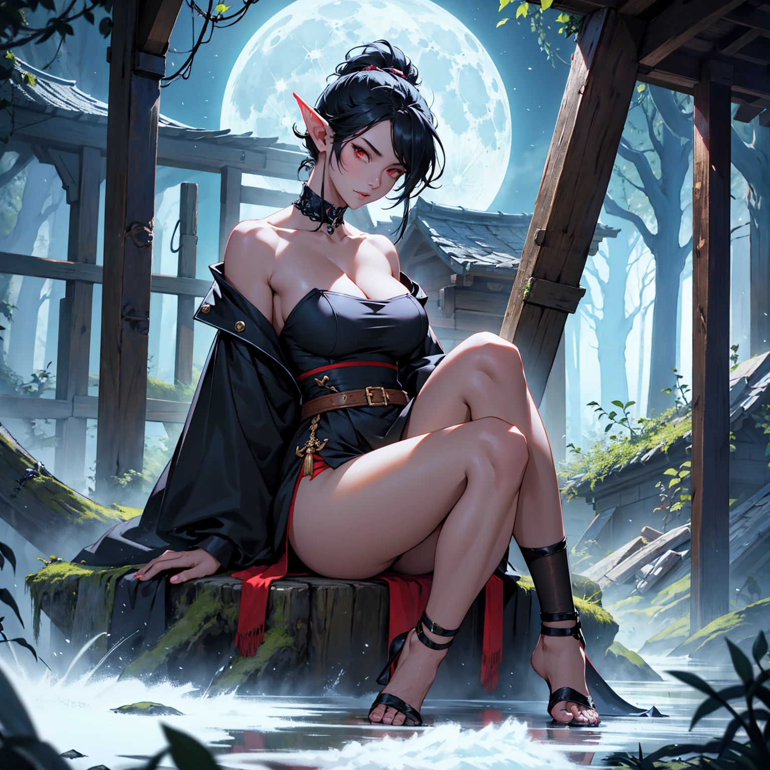 fantasy anime 20 year old slutty girl with short hair defeated by goblins in an ambush (Spread your legs, Consequences)bad ending(goblin penetration of girl, inserts it into the girl between her legs) (torn garments, torn garments) (short shorts, 比基尼, high thigh, open shoulders,) (goblin between open legs) It is, side profile, agility It is happy