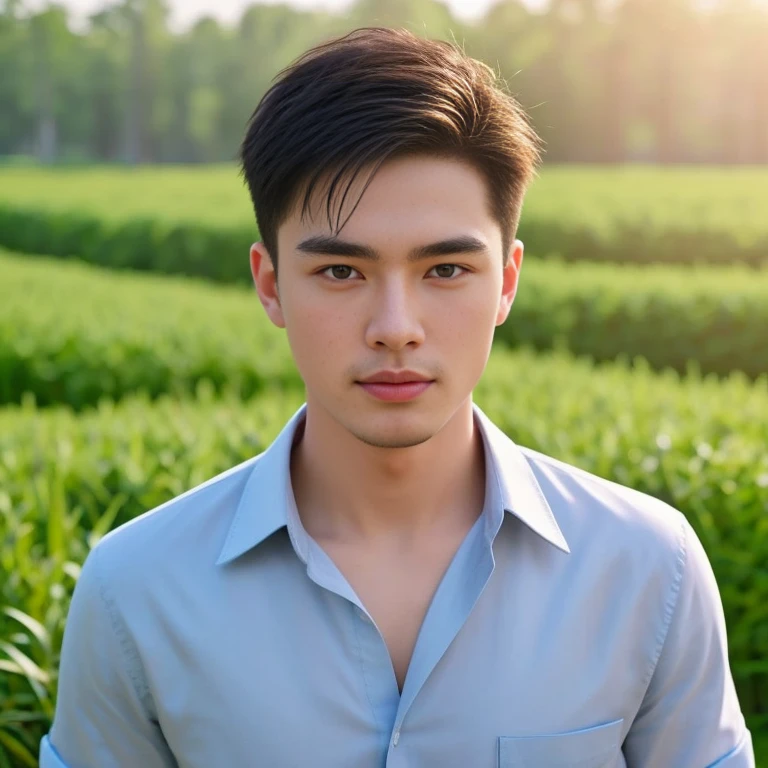 Haraf man looking at camera, perfect has a round face, A well-maintained model., Close-up photo, Southeast Asian man with a round face, 3-D profile picture, 8K, 45,000,000 pixcls, realistic light colors, beautiful young asian man, Asian man, charming anime,  Comfortable pose, Anime Asian man in real life, attractive handsome man, young Asian man, Russian mixed with Japanese, perfect body, Freestyle photo of a handsome young man, ผู้Asian manที่สวยงาม, The character is in her natural pose., 