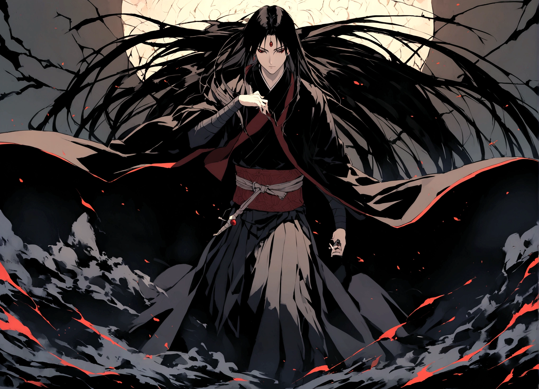 Enter the enigmatic world of Uchiha Itachi, a figure shrouded in mystery and complexity. Clad in his iconic cloak, the darkness seems to linger around him, hinting at the shadows of his past and the weight of his sacrifices. His piercing gaze betrays a depth of wisdom and sorrow, a reflection of the burdens he carries as a shinobi with a tumultuous past. As a member of the renowned Uchiha clan, Itachi's presence exudes a blend of power and restraint, an embodiment of the clan's legacy and tragic history. His attire bears the distinct Uchiha symbol, a reminder of his heritage and the path he has walked. In this portrayal, Itachi stands as a formidable yet enigmatic figure, captivating viewers with his stoic demeanor and inscrutable expression. His character is a tapestry of contradictions, a mix of darkness and light, strength and vulnerability, making him a compelling and multifaceted individual in the world of shinobi. Immerse yourself in the enigma of Uchiha Itachi, where shadows and light dance upon his visage, revealing only fragments of the intricate tapestry that is his story. Explore the depths of his character and the legacy he carries, as he walks the fine line between darkness and redemption in the ever-evolving world of ninjutsu and shinobi warfare. Banda en la cabeza con el simbolo de la aldea de la hoja, la banda es de metal debajo tiene cuero ?????.