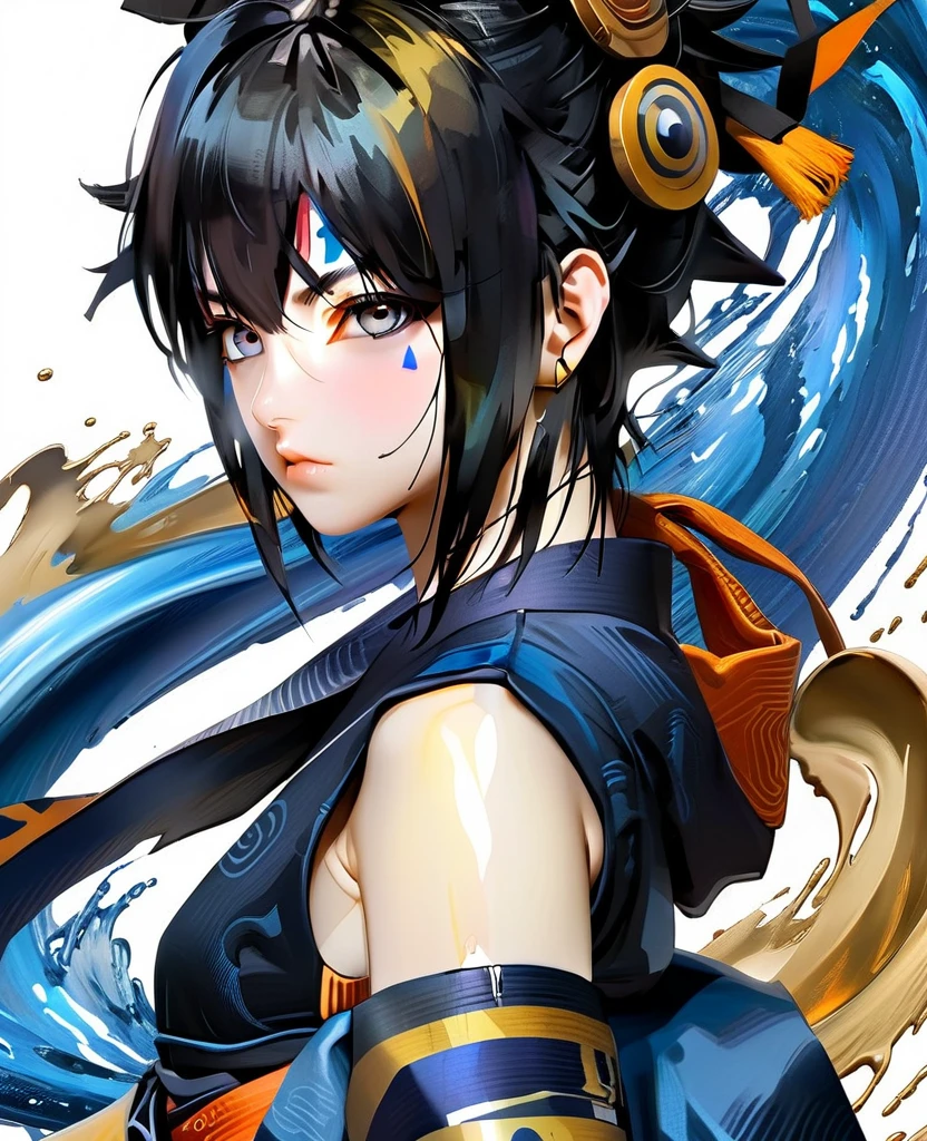 em uma praia com grande luar elementos sombrios style, modern Sasuke + Android 18 gold DBZ blue black gold lux dark seda short jaketa fire tattoo, expressive pose, urbanpunk, multi-layered perfect texture background, neo-expressionist, Russ Mills, Ian Miller, Harrison Fisher, Brian Froud, Jeremy Mann, Steadman , Hanuka, Klimt, Bell, Hobbie, Newton, greg rutkowski, atmospheric, hyperdetail, artstation trend, artgerm, deviant art, octane, masterpiece, complex art, intricat