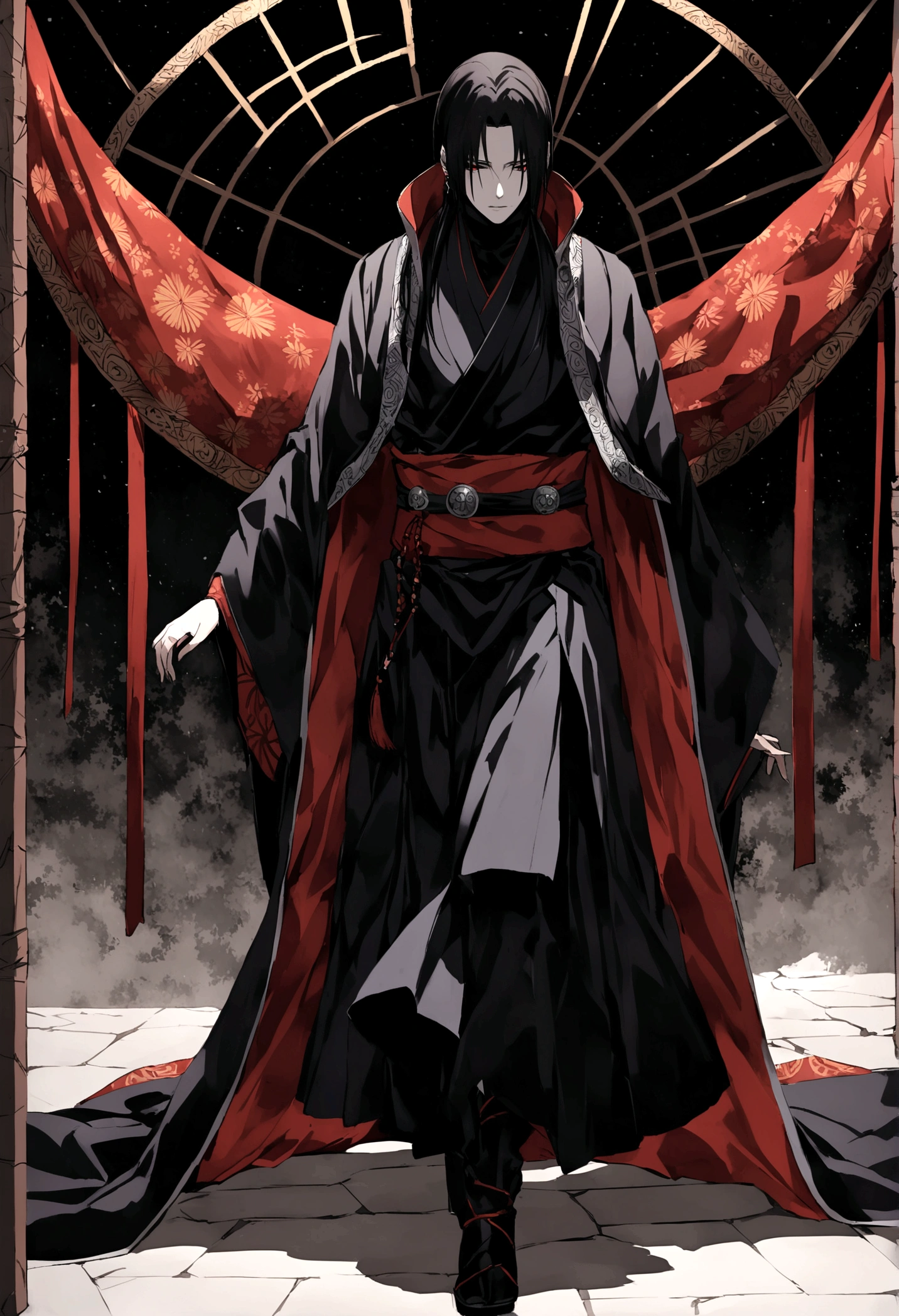 Enter the enigmatic world of Uchiha Itachi, a figure shrouded in mystery and complexity. Clad in his iconic cloak, the darkness seems to linger around him, hinting at the shadows of his past and the weight of his sacrifices. His piercing gaze betrays a depth of wisdom and sorrow, a reflection of the burdens he carries as a shinobi with a tumultuous past. As a member of the renowned Uchiha clan, Itachi's presence exudes a blend of power and restraint, an embodiment of the clan's legacy and tragic history. His attire bears the distinct Uchiha symbol, a reminder of his heritage and the path he has walked. In this portrayal, Itachi stands as a formidable yet enigmatic figure, captivating viewers with his stoic demeanor and inscrutable expression. His character is a tapestry of contradictions, a mix of darkness and light, strength and vulnerability, making him a compelling and multifaceted individual in the world of shinobi. Immerse yourself in the enigma of Uchiha Itachi, where shadows and light dance upon his visage, revealing only fragments of the intricate tapestry that is his story. Explore the depths of his character and the legacy he carries, as he walks the fine line between darkness and redemption in the ever-evolving world of ninjutsu and shinobi warfare. Banda en la cabeza con el simbolo de la aldea de la hoja, la banda es de metal debajo tiene cuero negro.