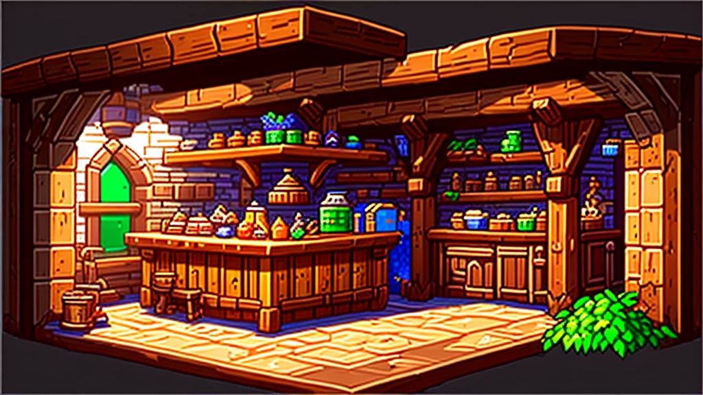 "Create a pixel art image of a medieval tavern full of life, with classic console RPG references. The tavern must be full of iconic characters from games like Final Fantasy and Chrono Trigger. on price, Include:
Symbols and items from famous games scattered throughout the tavern (Legendary swords, shields, potions, etc.).
Rustic wooden tables, sparkling beer mugs, and a counter with a burly barkeep serving customers.
A paleta de cores deve ser rica e vibrante, typical of 90s RPG games, with details that resemble the graphics of consoles of the time. The atmosphere should be welcoming and lively, as a meeting place for heroes and adventurers."
