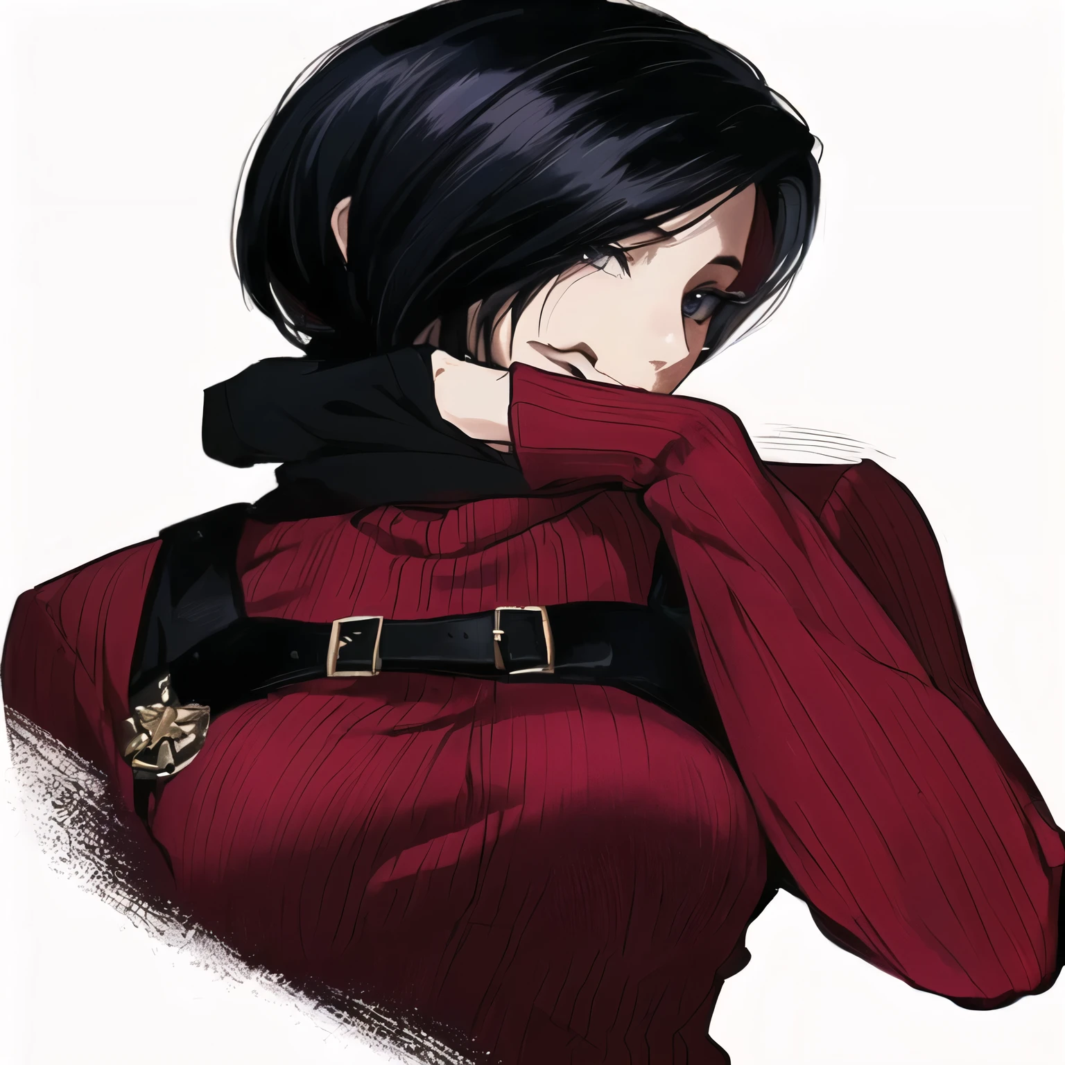 a drawing of a woman with black hair and a red sweater, in the anime series ergo proxy, high quality colored sketch, anime style character, 1 7 - - old me goth girl, highly detailed exquisite fanart, an edgy teen assassin, mikasa ackerman, yayoi kasuma, style is a blend of æon flux, in anime style