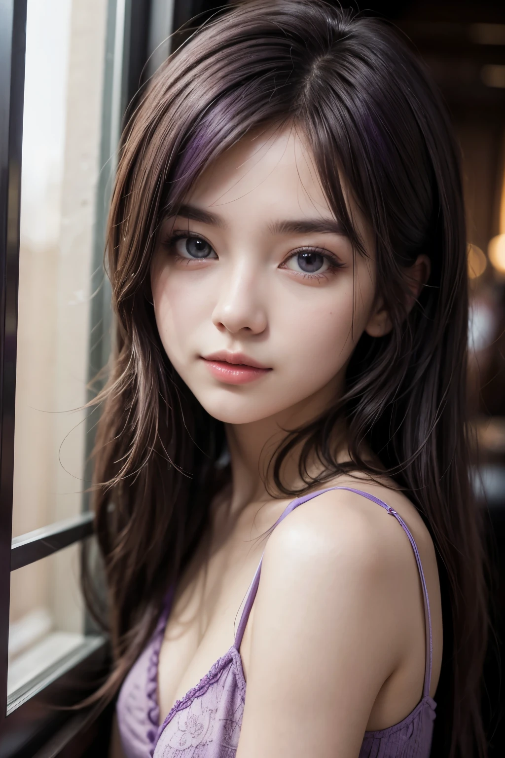Purple female character with a playfully drawn