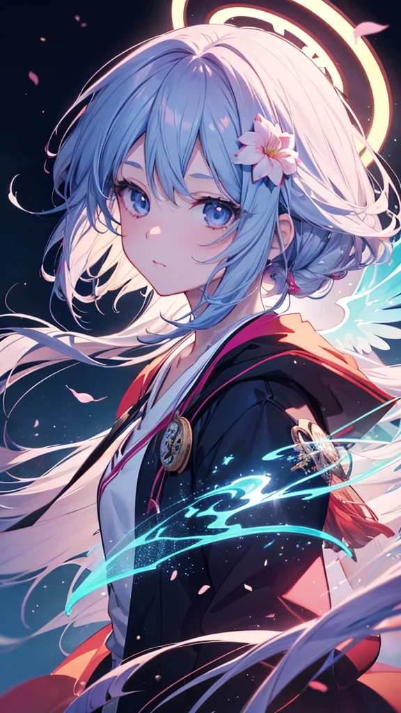 a close up of a person with a halo on their head, digital art on pixiv, anime art wallpaper 4k, anime art wallpaper 4 k, anime art wallpaper 8 k, by Yuumei, ross tran style, 4 k manga wallpaper, beautiful anime artwork, inspired by Ross Tran, ross tran!!!, digital anime art, iridescent wings