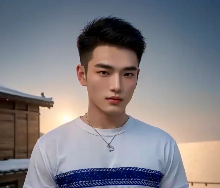 Aaraf wearing a white shirt and necklace stood in front of a bush., Haraf man looking at camera, perfect has a round face, A well-maintained model., Southeast Asian man with a round face, 3-D profile picture, 8K, 45,000,000 pixcls, realistic light colors, beautiful young asian man, charming anime, Comfortable pose, Anime Asian man in real life, attractive handsome man, young Asian man, Russian mixed with Japanese, perfect body, Freestyle photo of a handsome young man, ผู้Asian manที่สวยงาม, The character is in her natural pose., Yanjun Chengt, Handsome Chad Chin, South Korean man, Ryan Jia, Inspiration from Yan Juncheng, Xindong Chen, Hess Jinyao, Asian man, Chai Sukun, 2 8 years, 2 7 years, Long Que Chen, Yi Hao Ren