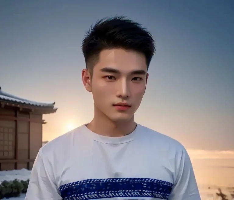 Aaraf wearing a white shirt and necklace stood in front of a bush., Haraf man looking at camera, perfect has a round face, A well-maintained model., Southeast Asian man with a round face, 3-D profile picture, 8K, 45,000,000 pixcls, realistic light colors, beautiful young asian man, charming anime, Comfortable pose, Anime Asian man in real life, attractive handsome man, young Asian man, Russian mixed with Japanese, perfect body, Freestyle photo of a handsome young man, ผู้Asian manที่สวยงาม, The character is in her natural pose., Yanjun Chengt, Handsome Chad Chin, South Korean man, Ryan Jia, Inspiration from Yan Juncheng, Xindong Chen, Hess Jinyao, Asian man, Chai Sukun, 2 8 years, 2 7 years, Long Que Chen, Yi Hao Ren