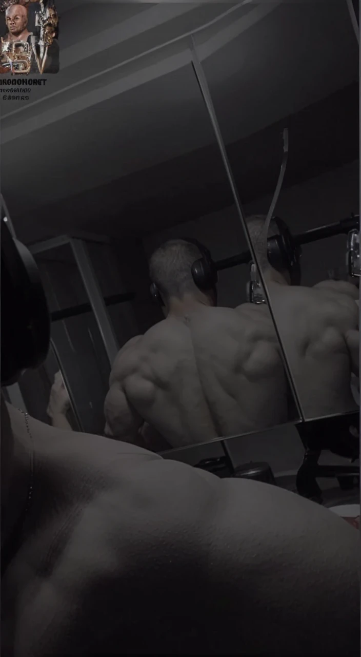 Back muscles on steroids, Bodybuilder in the mass phase, Mirror photo