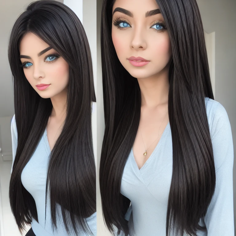 (masterpiece, best quality:1.2)long, straight hair, very dark black, ice blue eyes, beautiful seductive smile, freckles, very light skin,, 1girl, solo,