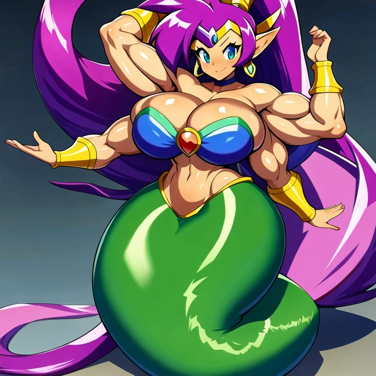 (masterpiece, best quality:1.2), 1girl, solo, shantae, mermaid, muscular female, large breasts, 4 arms, full body
