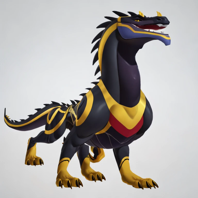 a dragon with a black and gold body, male dragon, dragon dinosaur hybrid, full body dragon concept, digital art, male anthro dragon, 