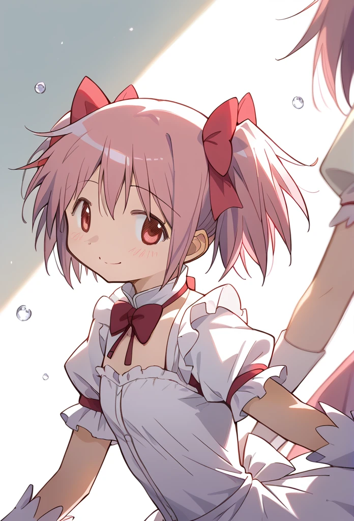 score_9, score_8_up, (beautiful lighting), (female focus), (standing:1.2),  ((madoka)) \(Puella Magi Madoka Magica\),1girl,short twintails, ((looking at the viewer)), (smile), {{maid}}, {pink hair}, 1girl, spiroast, {{kaname madoka}}, in a cold, Fresh air,  {artist:yoneyama_mai}, {by misaka12003, stu dts} {artist:quasarcake}, {artist:ciloranko}, {oil painting}, realistic, gradient, best quality, amazing quality, very aesthetic, absurdres, best quality, amazing quality, very aesthetic, absurdres