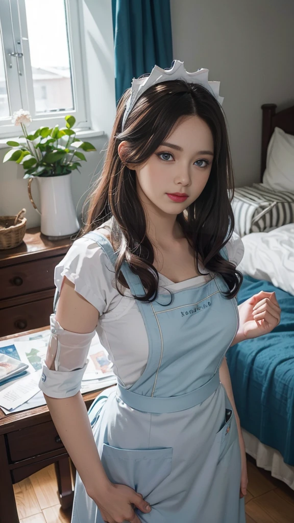 🎨 Model: MeinaMix V8 🔍 Keywords: apron, blue eyes, Garter, Composition anime girl shows charming charm, Maid uniform, Reality, Highly realistic photos taken with a Canon camera, Very high quality and high definition