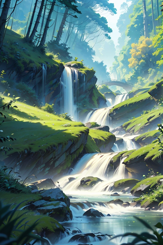 A lush, verdant forest planet, rolling mountains, a winding river, and bright sunshine flooding the scene, (best quality,4k,8k,highres,masterpiece:1.2),ultra-detailed,(realistic,photorealistic,photo-realistic:1.37), stunning landscape, detailed foliage, flowing water, dramatic lighting, cinematic composition, vibrant colors, serene atmosphere