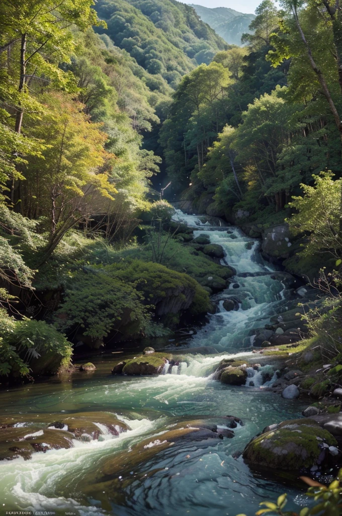 A lush, verdant forest planet, rolling mountains, a winding river, and bright sunshine flooding the scene, (best quality,4k,8k,highres,masterpiece:1.2),ultra-detailed,(realistic,photorealistic,photo-realistic:1.37), stunning landscape, detailed foliage, flowing water, dramatic lighting, cinematic composition, vibrant colors, serene atmosphere