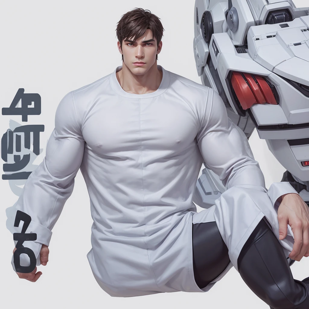 (worst quality, low quality, large head, extra digits:1.4), Character design, full body, good looking, musclr man, man, male, Vtuber, white background